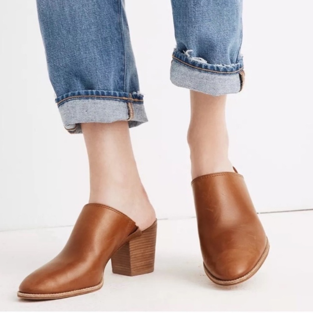 Madewell The Harper Mule English Saddle Leather Slip On Shoes J8560 size 8